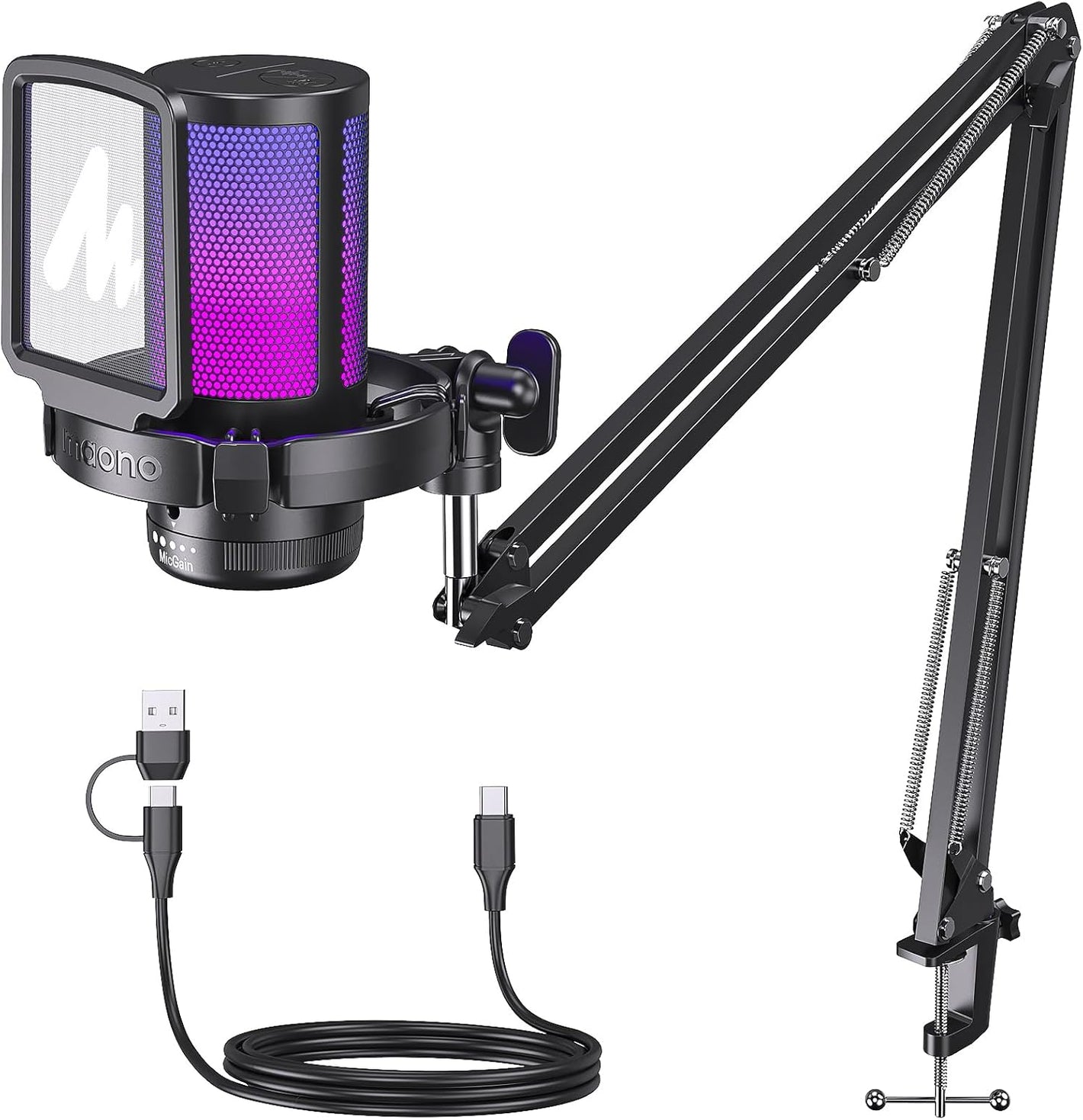 Micrófono Usb Gamer Maono Dgm20s Condensador Con Brazo Rgb