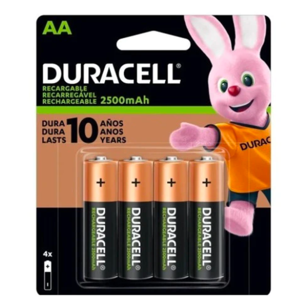 Pila Recargable Duracell Tamaño AA 4 Unidades 2500 Mah