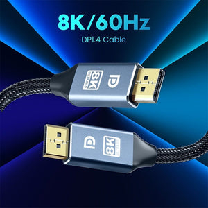 Cable Displayport V1.4, 8k/60 Hz, 4k/144 Hz, 2k/165hz 2mts