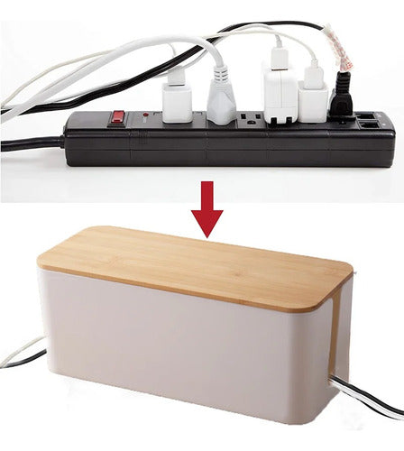 Caja Organizadora L Cables Escritorio + Velcros + Sujetador