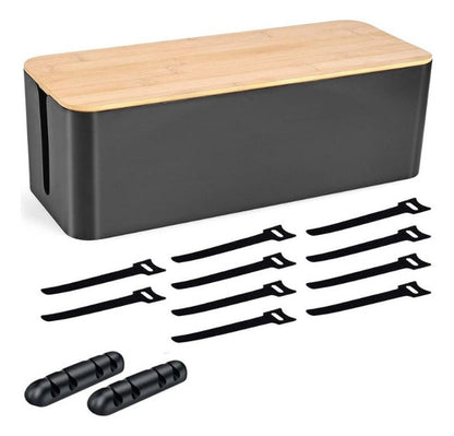 Caja Organizadora L Cables Escritorio + Velcros + Sujetador