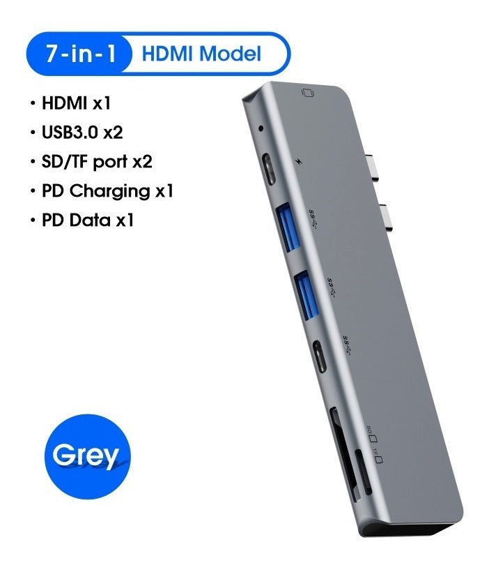 Adaptador USB-C 7 en 1 con  HDMI, Sd, USB 3.0 y PD para Macbook Pro