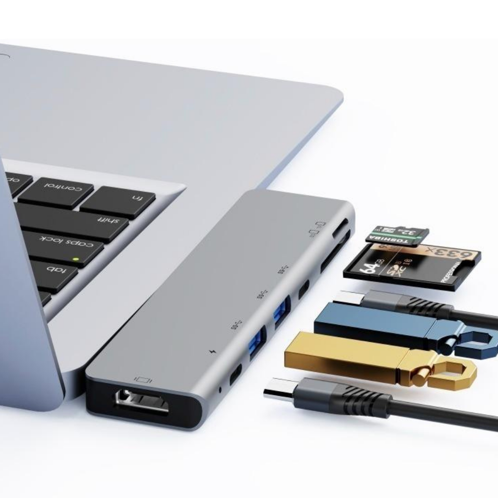 Adaptador USB-C 7 en 1 con  HDMI, Sd, USB 3.0 y PD para Macbook Pro