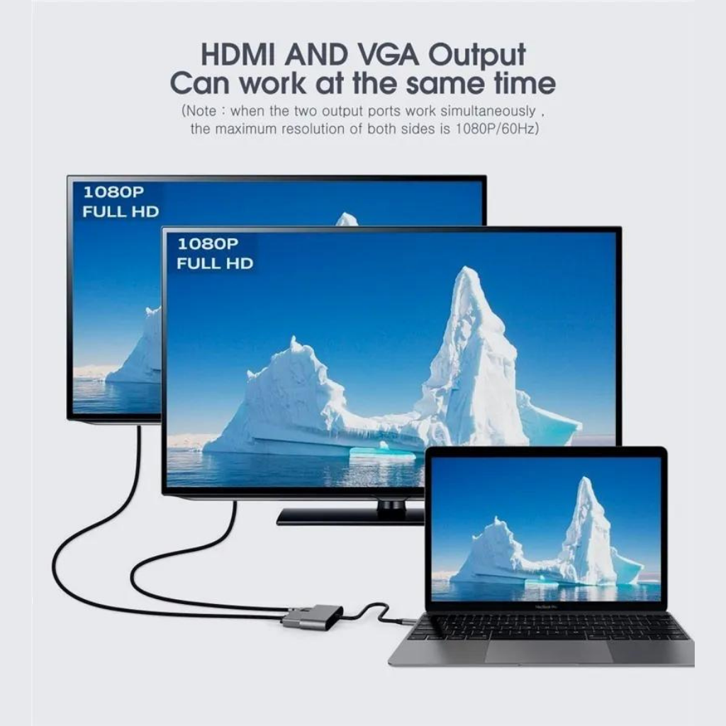 Hub Adaptador USB-C 4 En 1: Vga+hdmi+usb 3.0+usb-c Pd 4k Hd