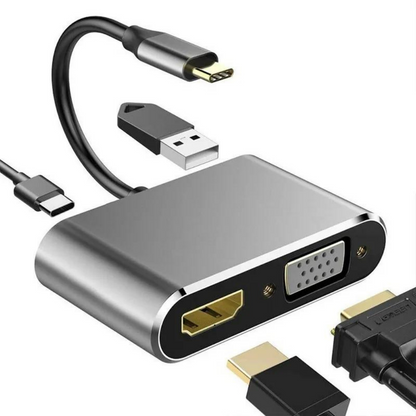 Hub Adaptador USB-C 4 En 1: Vga+hdmi+usb 3.0+usb-c Pd 4k Hd