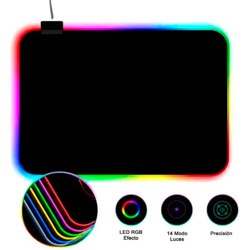 Mousepad Gamer Led RGB USB 25 X 35 Cm Negro